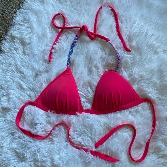 Victoria’s Secret PINK Bikini Top Hot Pink Stringy Women’s Size Small - Picture 1 of 5